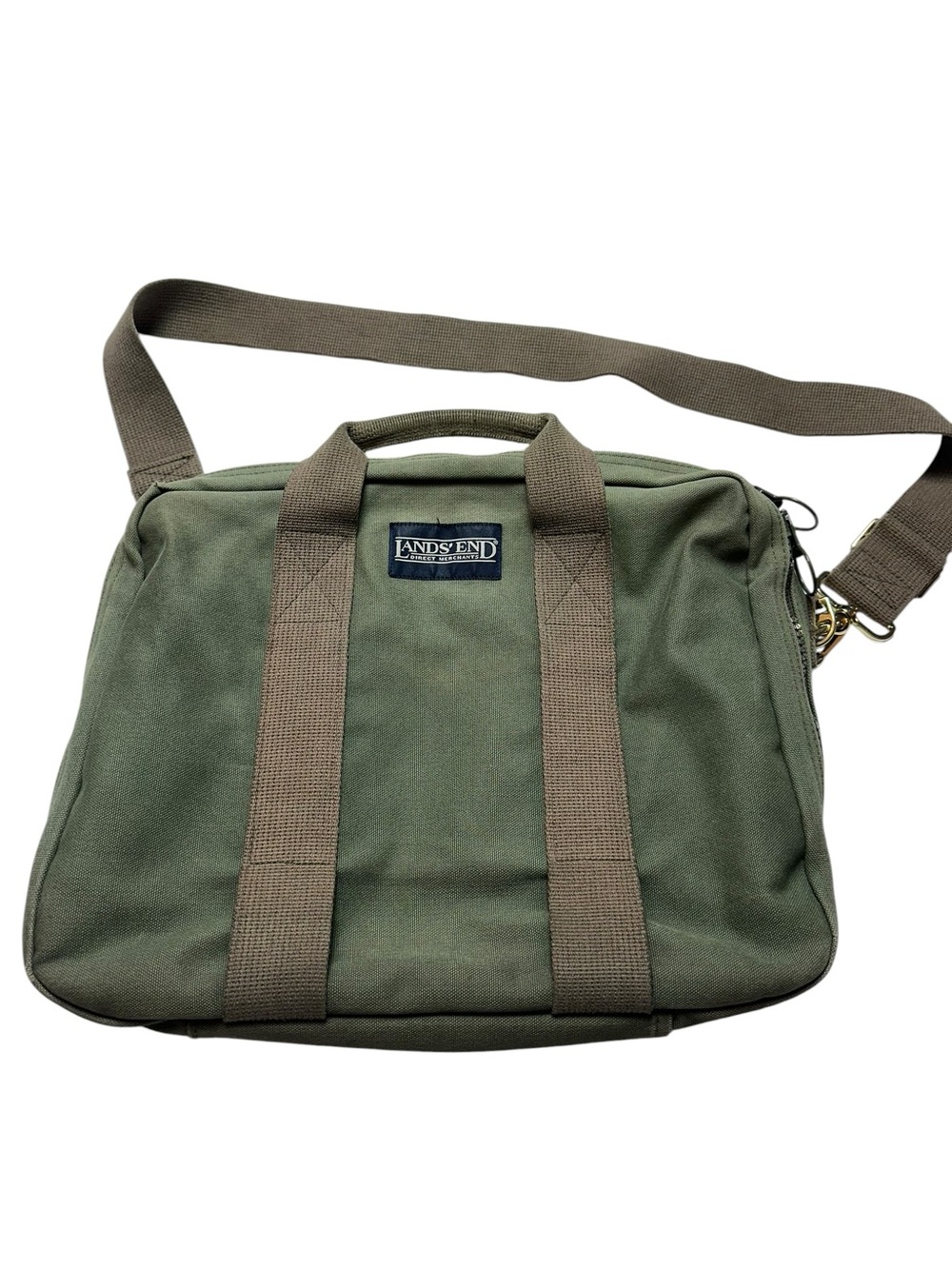 Vintage Lands’ End Olive Canvas Briefcase Messenger Laptop Work Bag